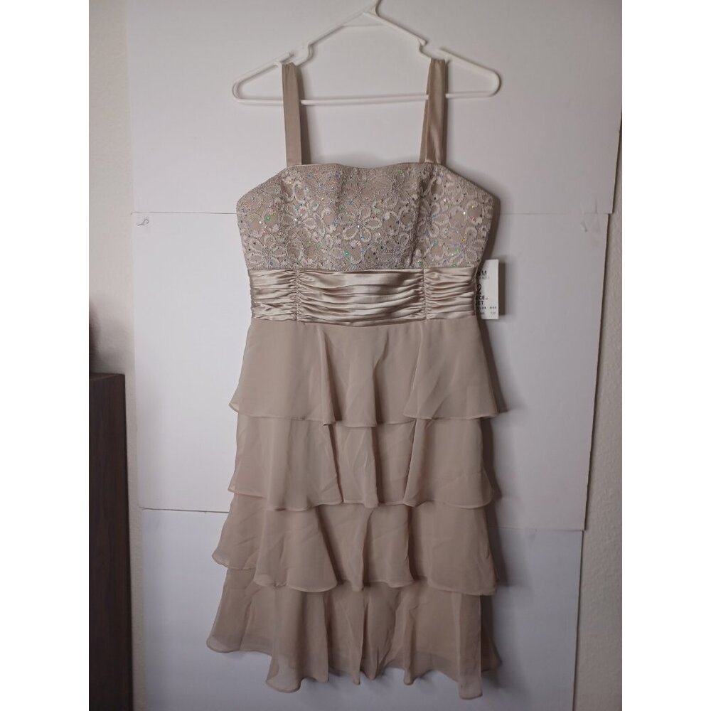 NWT R & M RICHARDS WOMEN'S BEIGE SEQUIN 2 PC DRESS SZ 12 PETITE - Picture 8 of 13
